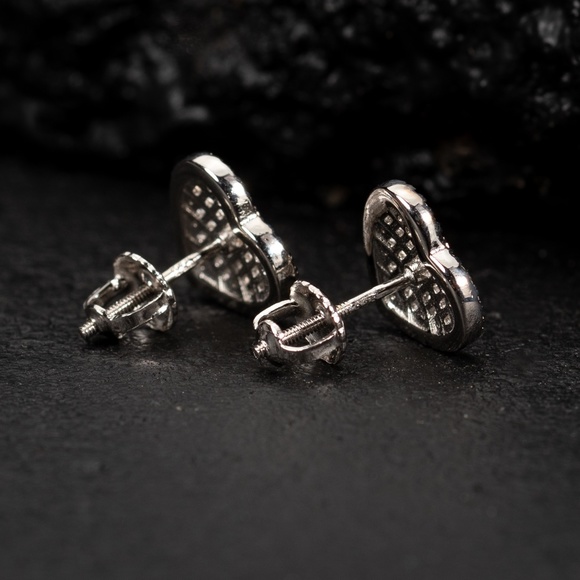 Pretty Heart 14K White Gold Sterling Silver Cute Womens Baguette Stud Earrings - Picture 3 of 5